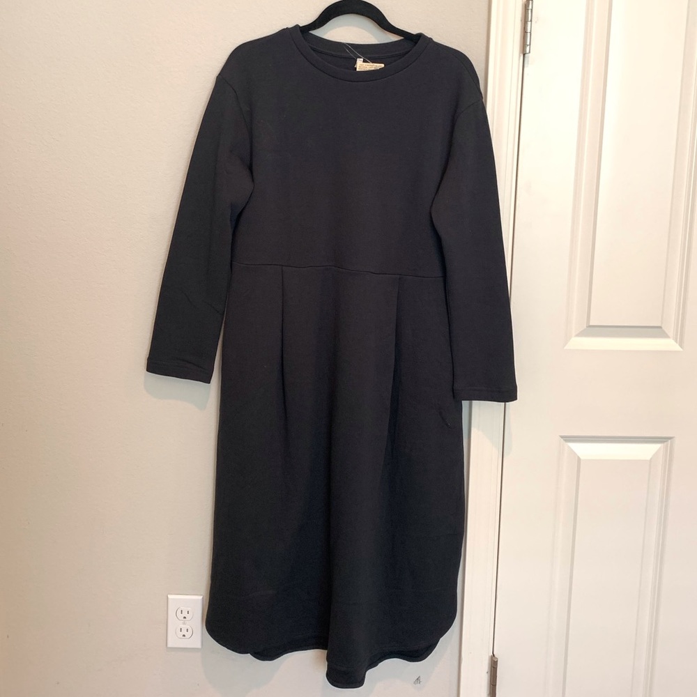 MUJI Black Midi Long Sleeve Dress